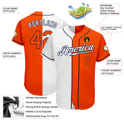 Custom White Orange-Navy Authentic Split Fashion Baseball Jersey - Owls Matrix LTD