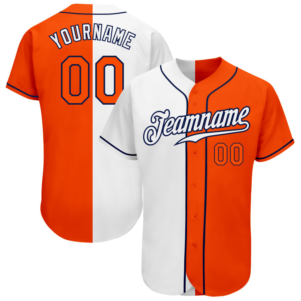 Custom White Orange-Navy Authentic Split Fashion Baseball Jersey - Owls Matrix LTD