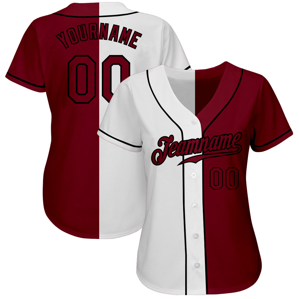 Custom White Crimson-Black Authentic Split Fashion Baseball Jersey - Owls Matrix LTD