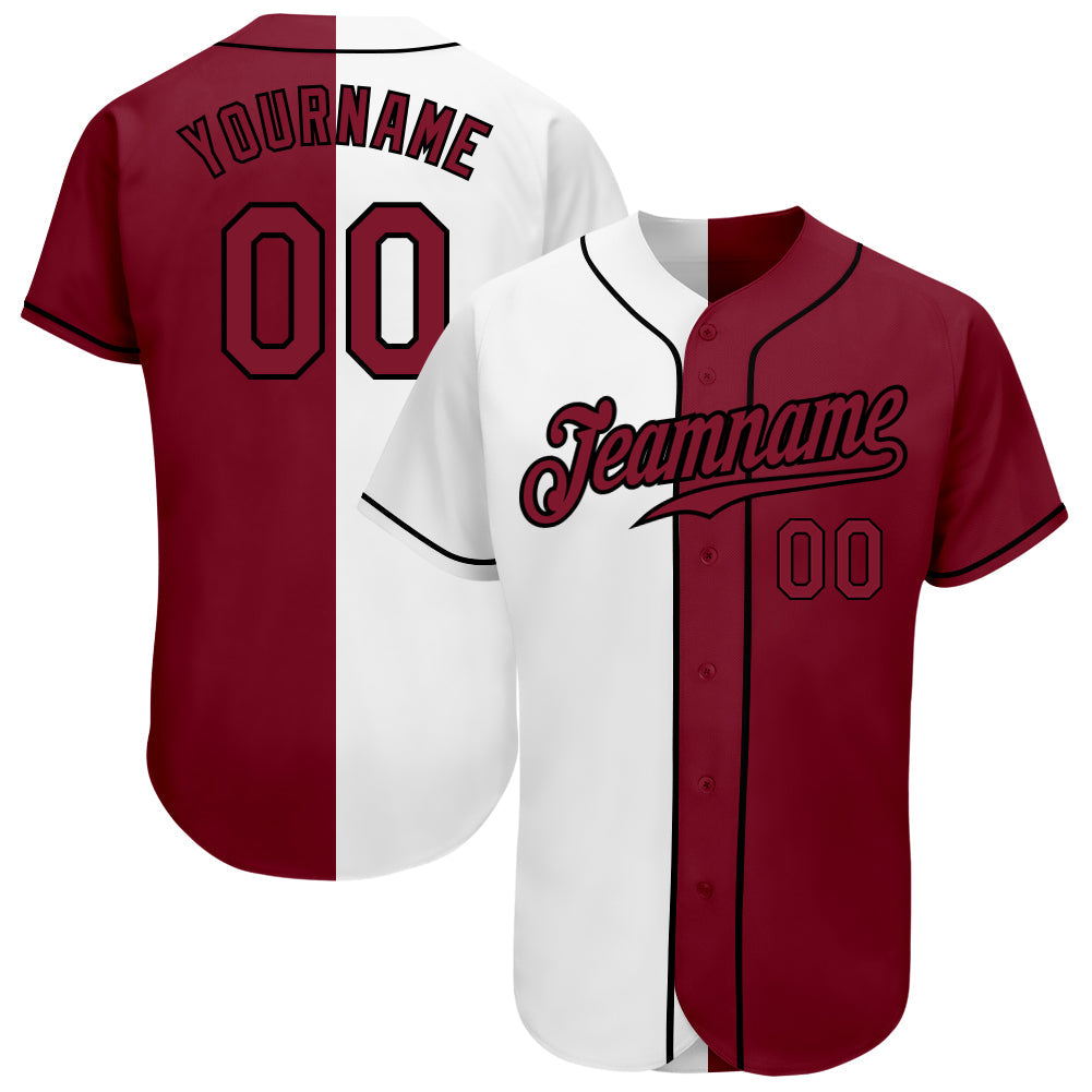Custom White Crimson-Black Authentic Split Fashion Baseball Jersey - Owls Matrix LTD