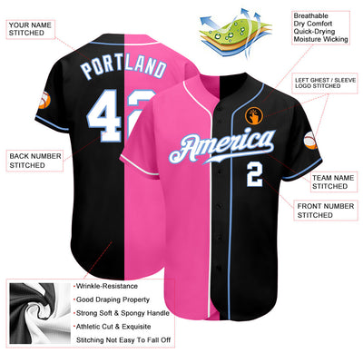 Custom Black White-Pink Authentic Split Fashion Baseball Jersey - Owls Matrix LTD