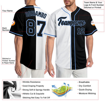 Custom White Black-Light Blue Authentic Split Fashion Baseball Jersey - Owls Matrix LTD