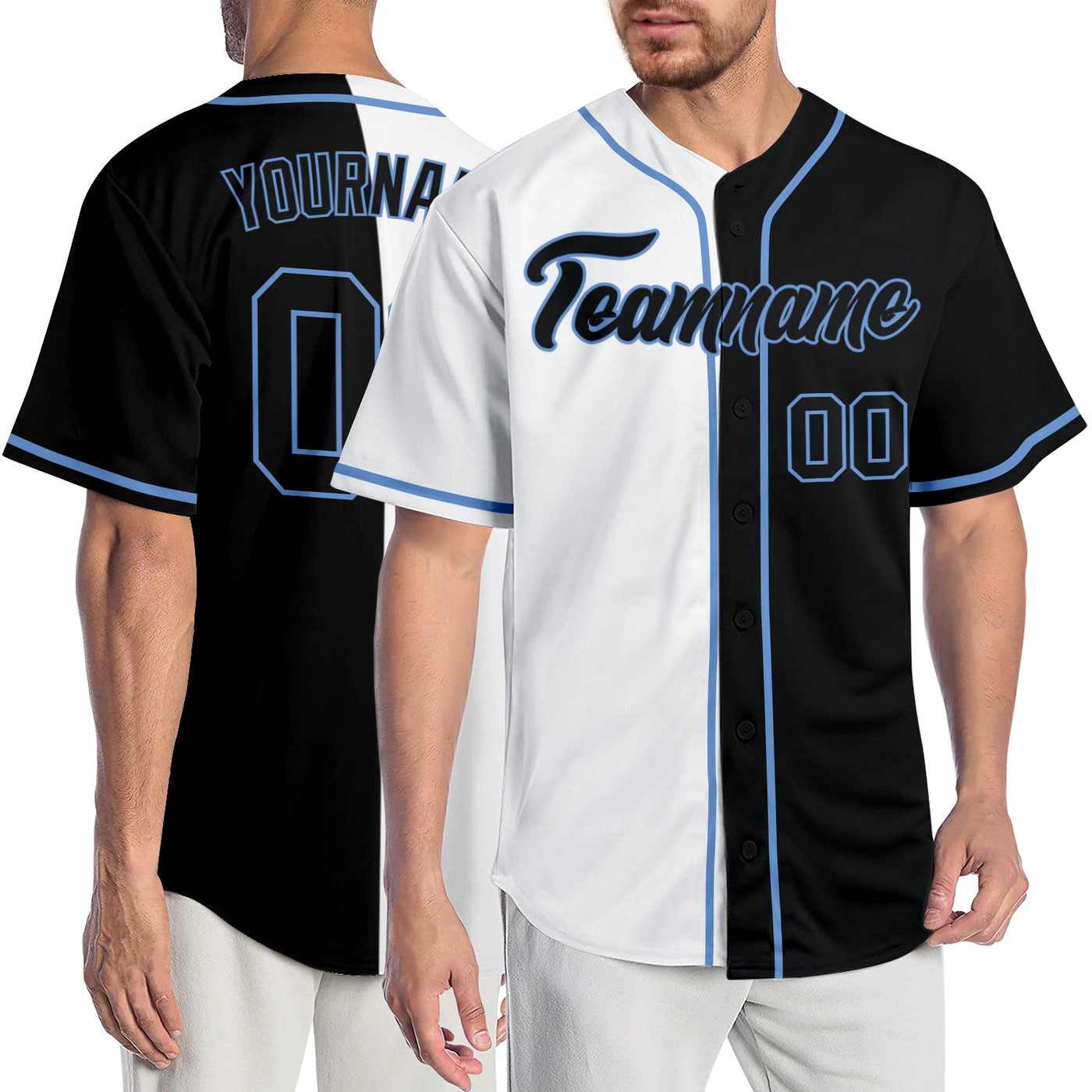 Custom White Black-Light Blue Authentic Split Fashion Baseball Jersey - Owls Matrix LTD