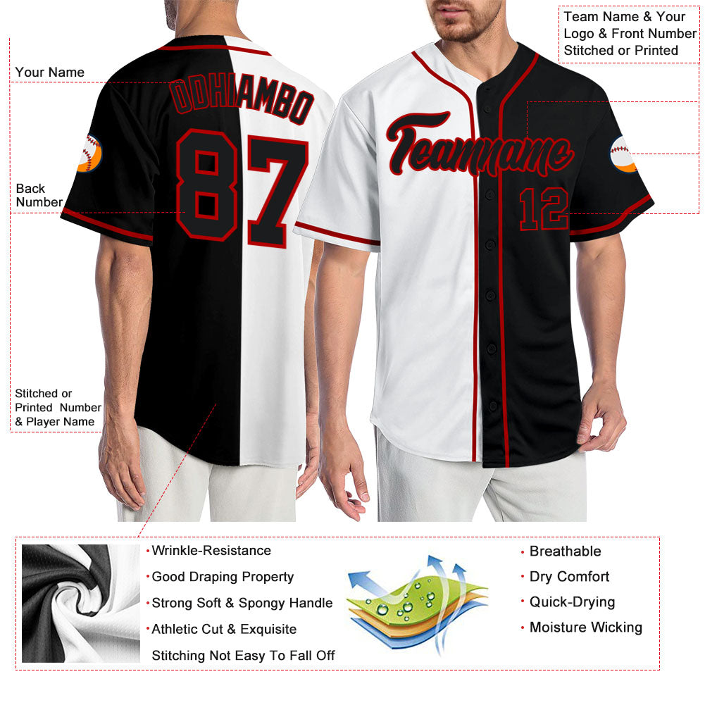 Custom White Black-Red Authentic Split Fashion Baseball Jersey - Owls Matrix LTD