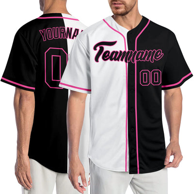 Custom White Black-Pink Authentic Split Fashion Baseball Jersey - Owls Matrix LTD