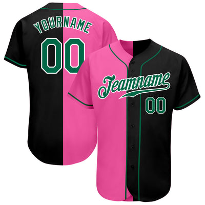 Custom Black Kelly Green-Pink Authentic Split Fashion Baseball Jersey - Owls Matrix LTD