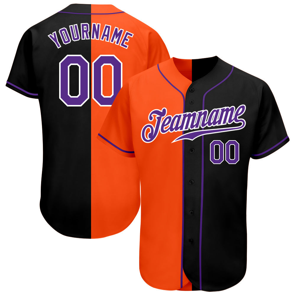 Custom Black Purple-Orange Authentic Split Fashion Baseball Jersey - Owls Matrix LTD
