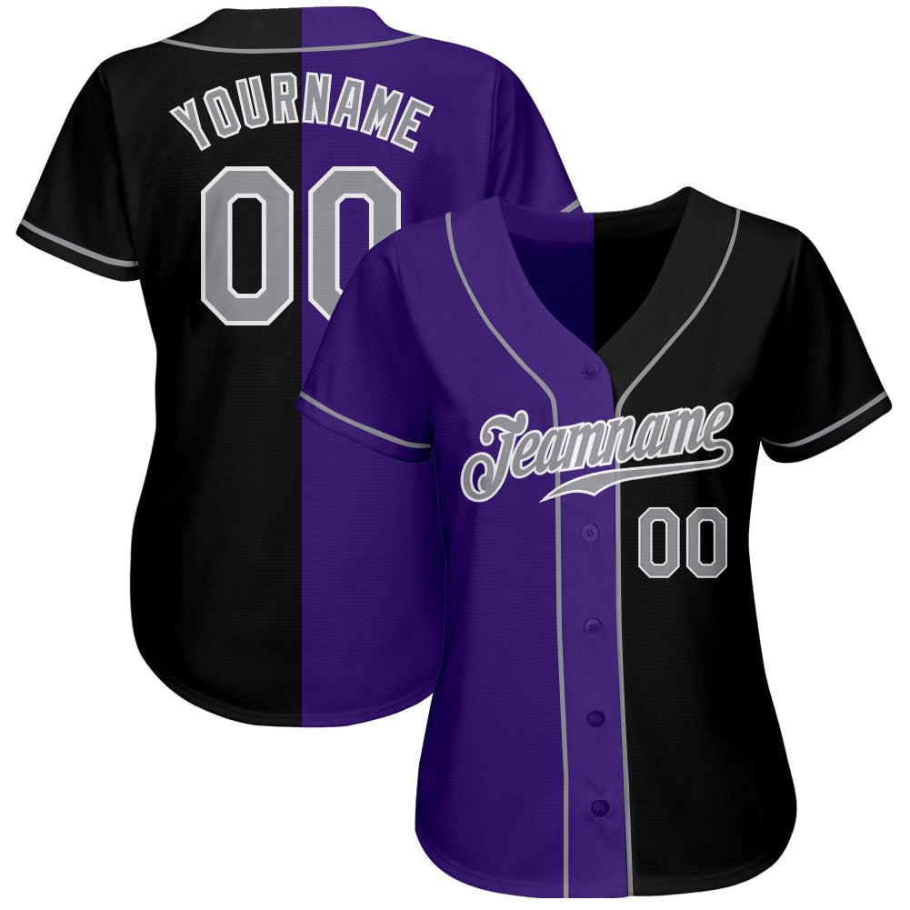 Custom Black Gray-Purple Authentic Split Fashion Baseball Jersey - Owls Matrix LTD