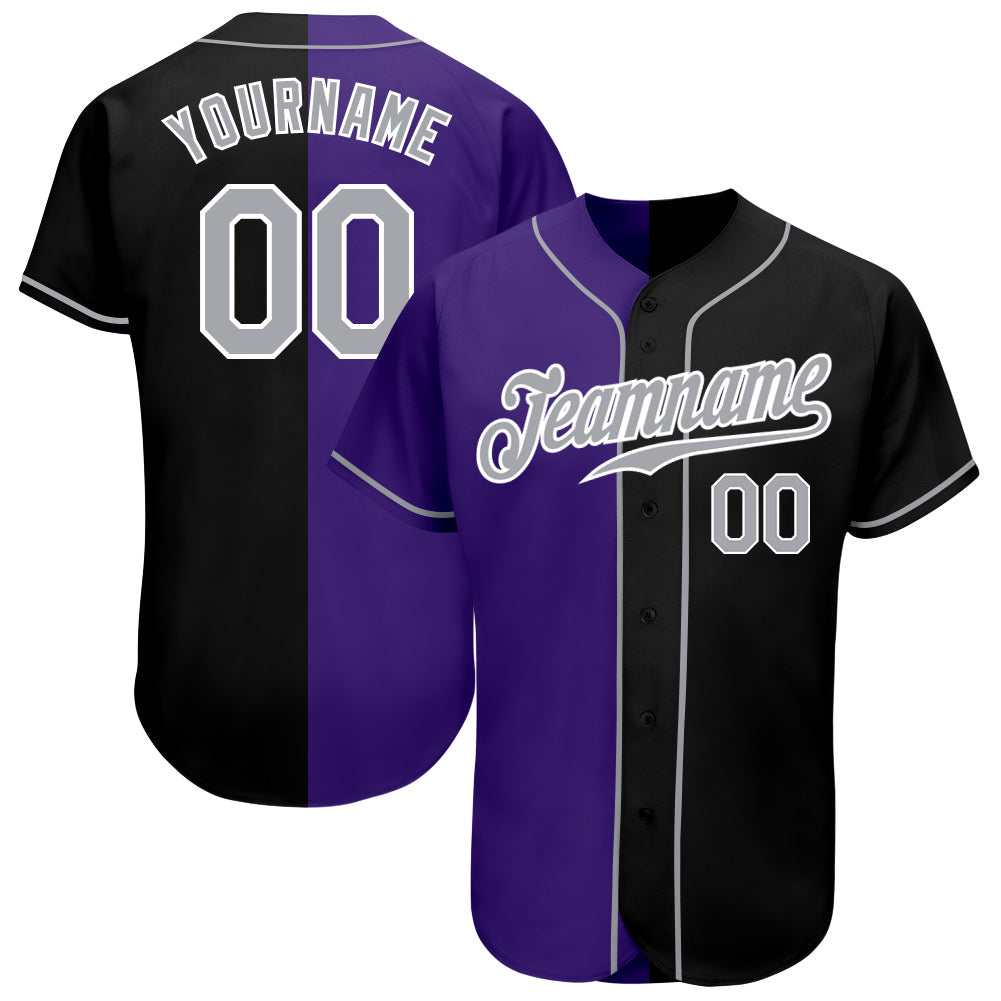 Custom Black Gray-Purple Authentic Split Fashion Baseball Jersey - Owls Matrix LTD