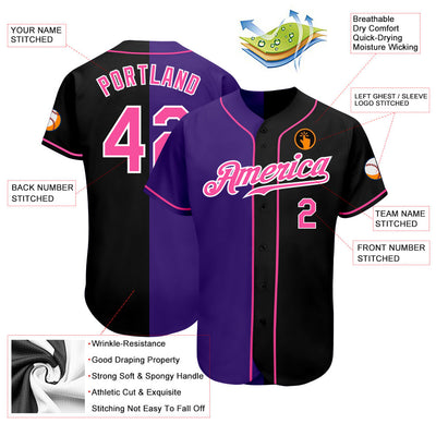 Custom Black Pink-Purple Authentic Split Fashion Baseball Jersey - Owls Matrix LTD