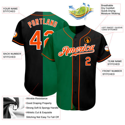 Custom Black Orange-Kelly Green Authentic Split Fashion Baseball Jersey - Owls Matrix LTD