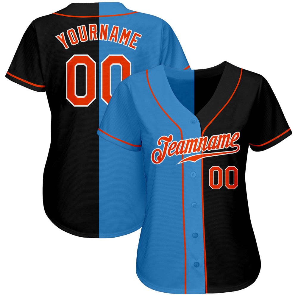 Custom Black Orange-Powder Blue Authentic Split Fashion Baseball Jersey - Owls Matrix LTD