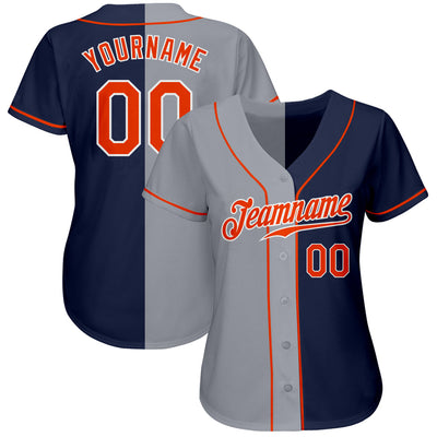 Custom Navy Orange-Gray Authentic Split Fashion Baseball Jersey - Owls Matrix LTD