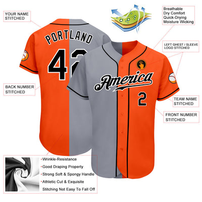 Custom Orange Black-Gray Authentic Split Fashion Baseball Jersey - Owls Matrix LTD