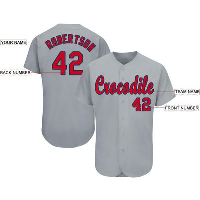 Custom Gray Red-Navy Baseball Jersey - Owls Matrix LTD