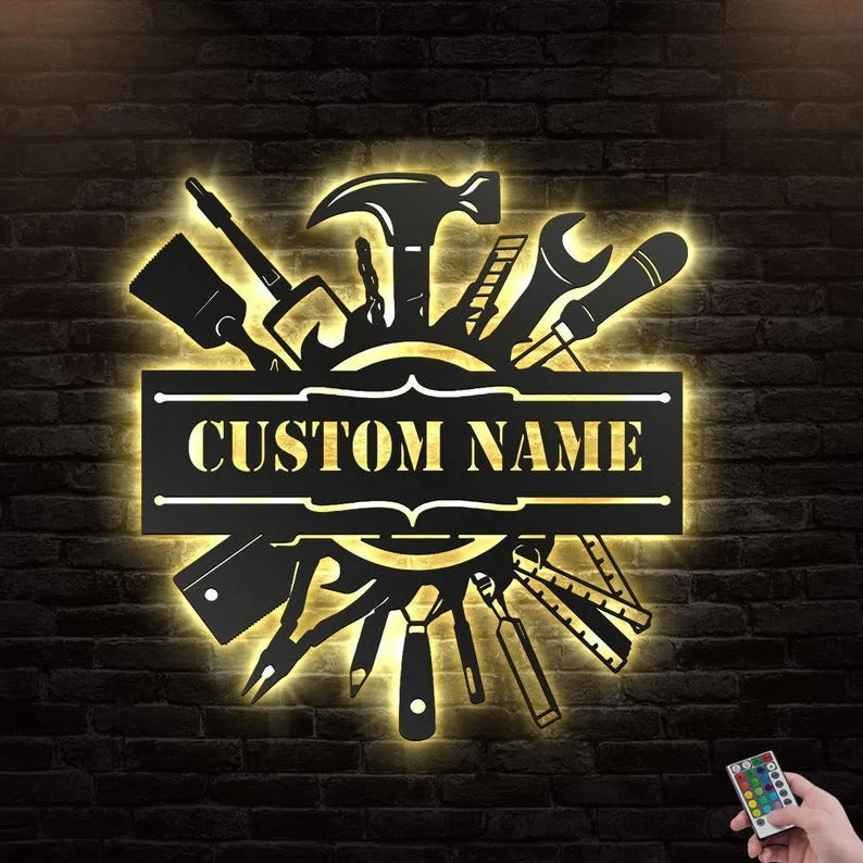 14''x14'' Builder So Strong So Funny Personalized - Led Light Metal - Owls Matrix LTD