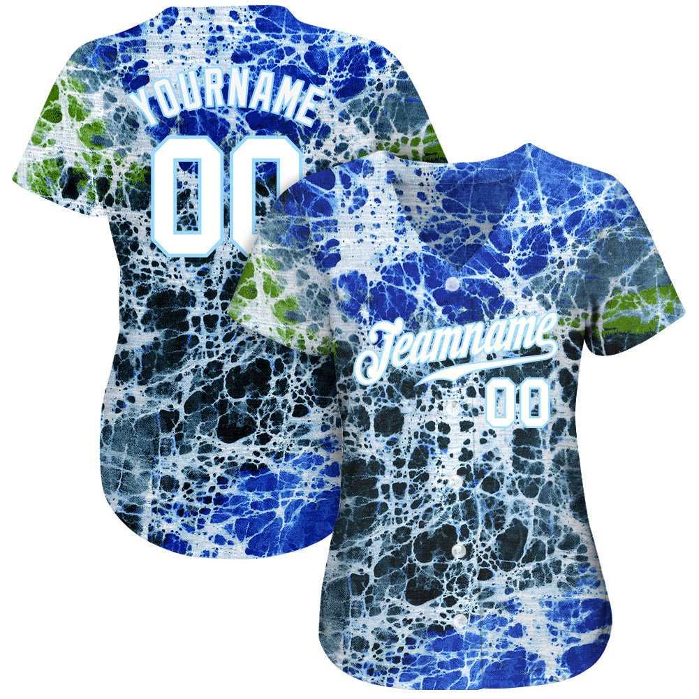 Custom Tie Dye Light Blue-White 3D Authentic Baseball Jersey Discount