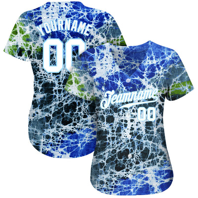 Custom Tie Dye White-Light Blue 3D Authentic Baseball Jersey - Owls Matrix LTD