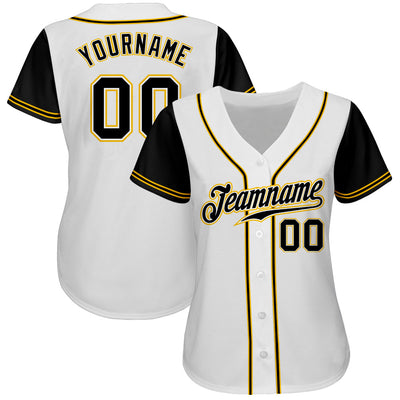 Custom White Black-Gold Authentic Two Tone Baseball Jersey - Owls Matrix LTD