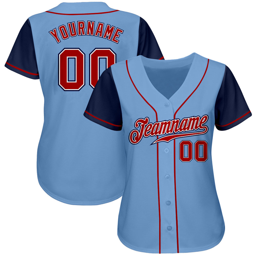 Custom Light Blue Red-Navy Authentic Two Tone Baseball Jersey