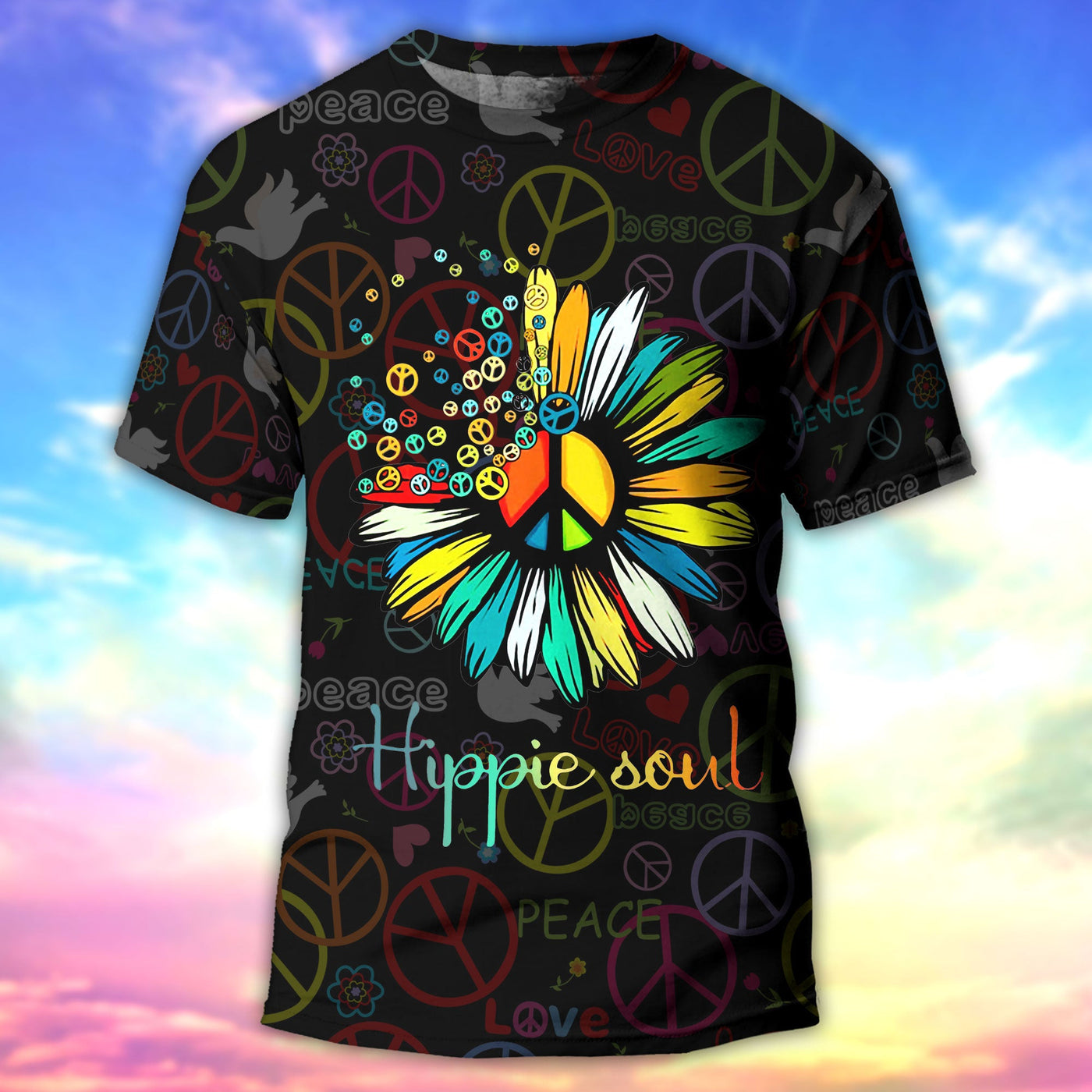 Hippie Sunflower Hippie Soul Life - Round Neck T-shirt - Owls Matrix LTD