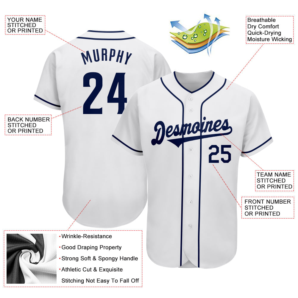 Custom White Navy Authentic Baseball Jersey - Owls Matrix LTD