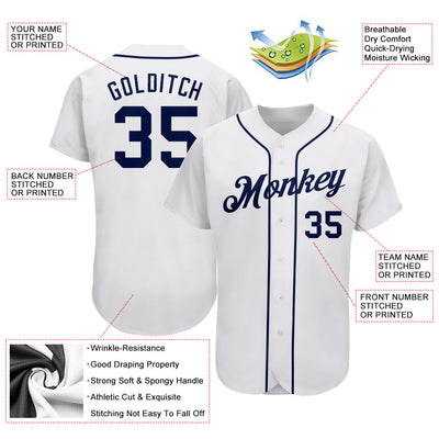Custom White Navy Authentic Baseball Jersey - Owls Matrix LTD