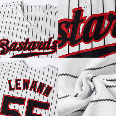 Custom White Black Pinstripe Black-Red Authentic Baseball Jersey - Owls Matrix LTD