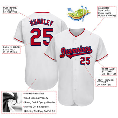 Custom White Red-Navy Authentic Baseball Jersey - Owls Matrix LTD