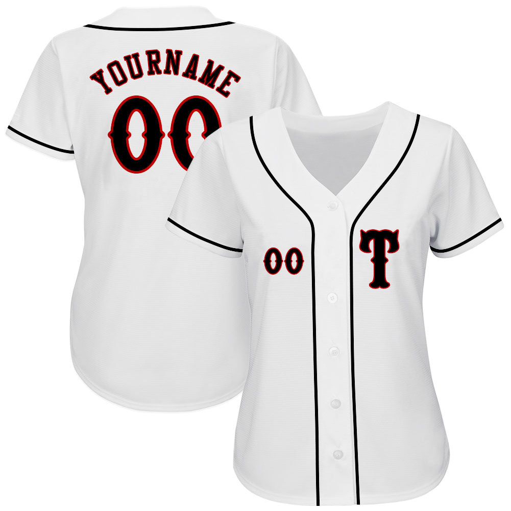 Custom White Black-Red Authentic Baseball Jersey - Owls Matrix LTD
