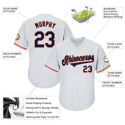 Custom White Navy-Orange Authentic Throwback Rib-Knit Baseball Jersey Shirt - Owls Matrix LTD