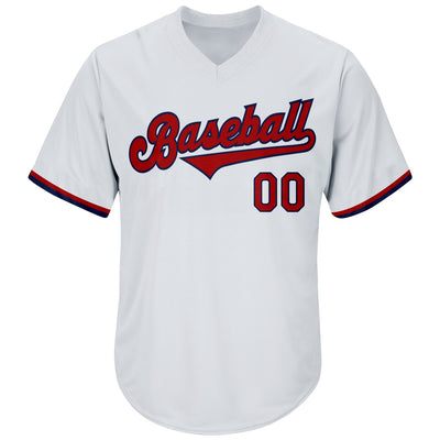 Custom White Red-Navy Authentic Throwback Rib-Knit Baseball Jersey Shirt - Owls Matrix LTD