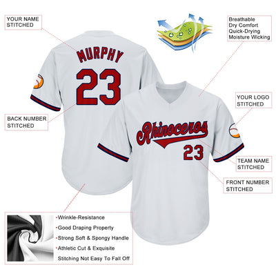 Custom White Red-Navy Authentic Throwback Rib-Knit Baseball Jersey Shirt - Owls Matrix LTD