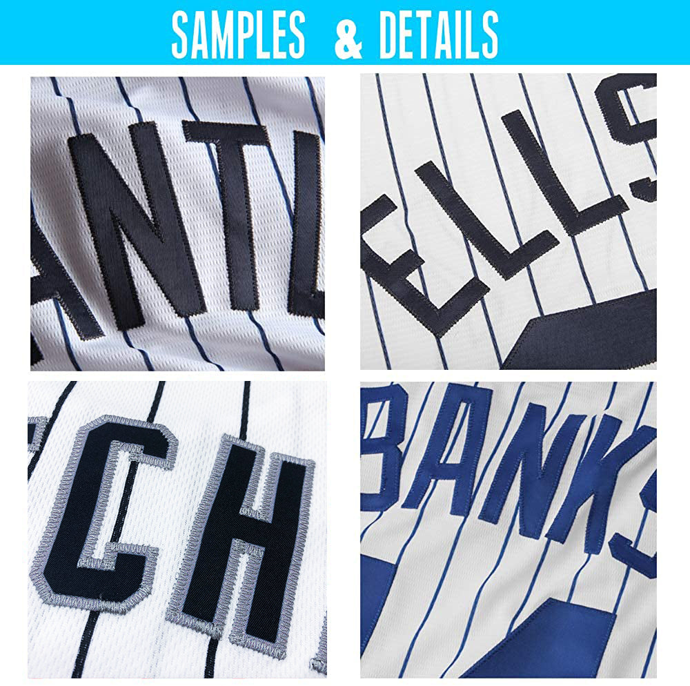 Custom White Navy Pinstripe Navy-Gray Authentic Throwback Rib-Knit Baseball Jersey Shirt - Owls Matrix LTD