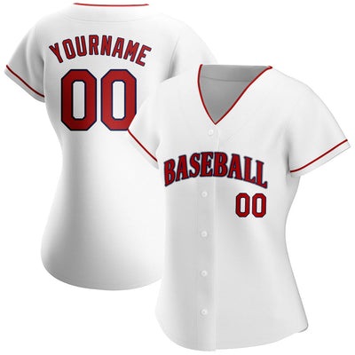 Custom White Red-Navy Authentic Baseball Jersey - Owls Matrix LTD