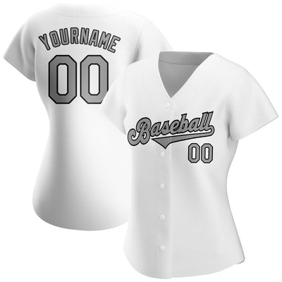 Custom White Gray-Black Authentic Baseball Jersey - Owls Matrix LTD
