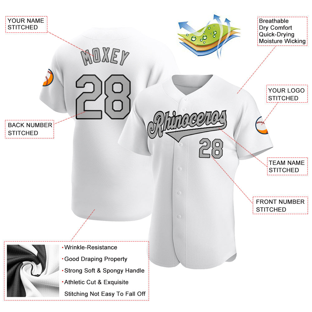 Custom White Gray-Black Authentic Baseball Jersey - Owls Matrix LTD