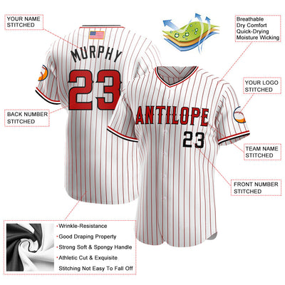 Custom White Red Pinstripe Red-Black Authentic American Flag Fashion Baseball Jersey - Owls Matrix LTD