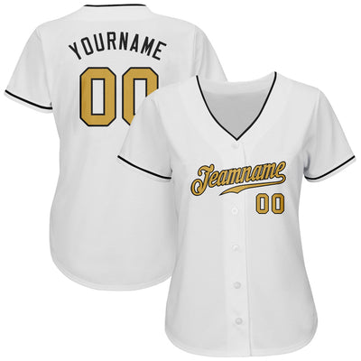 Custom White Old Gold-Black Authentic Baseball Jersey - Owls Matrix LTD