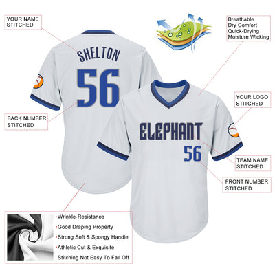 Custom White Blue-Navy Authentic Throwback Rib-Knit Baseball Jersey Shirt - Owls Matrix LTD