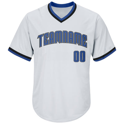 Custom White Blue-Black Authentic Throwback Rib-Knit Baseball Jersey Shirt - Owls Matrix LTD