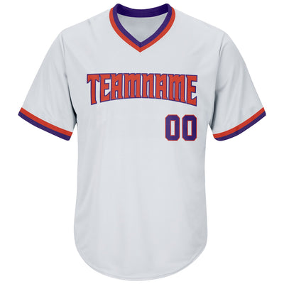 Custom White Purple-Orange Authentic Throwback Rib-Knit Baseball Jersey Shirt - Owls Matrix LTD