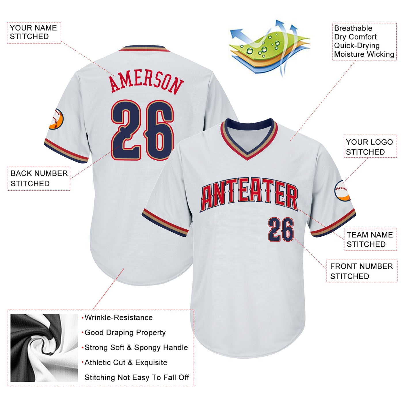 Custom White Navy-Red Authentic Throwback Rib-Knit Baseball Jersey Shirt - Owls Matrix LTD