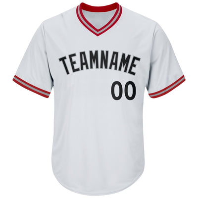 Custom White Black-Red Authentic Throwback Rib-Knit Baseball Jersey Shirt - Owls Matrix LTD