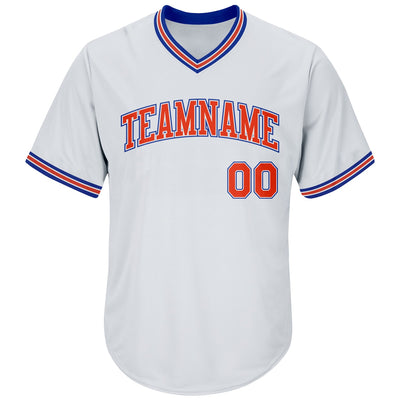 Custom White Orange-Royal Authentic Throwback Rib-Knit Baseball Jersey Shirt - Owls Matrix LTD