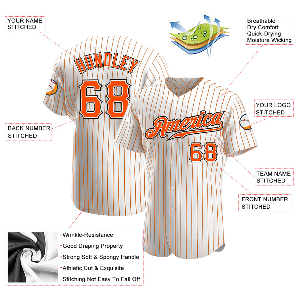 Custom White Orange Pinstripe Orange-Black Authentic Baseball Jersey - Owls Matrix LTD