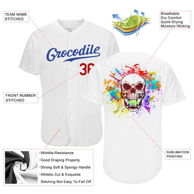 Custom White Royal-Red Authentic Skull Fashion Baseball Jersey - Owls Matrix LTD