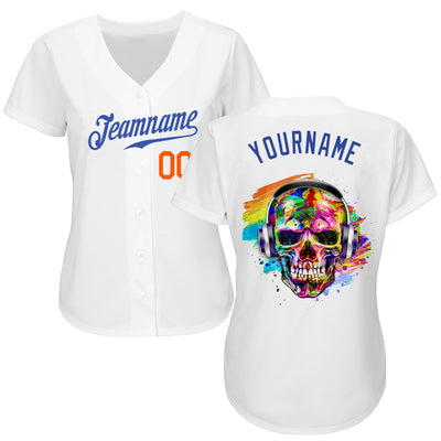 Custom White Royal-Orange Authentic Skull Fashion Baseball Jersey - Owls Matrix LTD