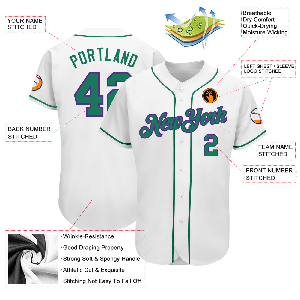 Custom White Kelly Green-Purple Authentic Baseball Jersey - Owls Matrix LTD