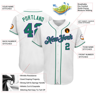 Custom White Kelly Green-Purple Authentic Baseball Jersey - Owls Matrix LTD